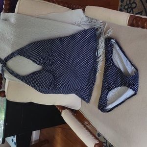 Lands End halter tankini set navy/white top: 10DD bottom: 12